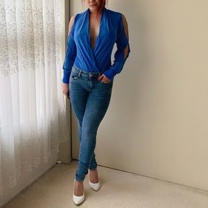 Royal Blue Open Shoulder Bodysuit